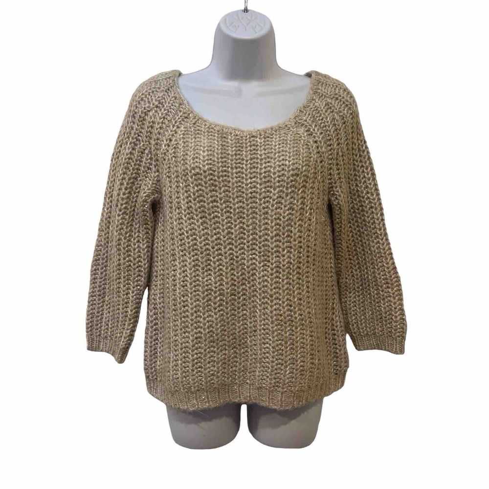 Knitted & Knotted Anthropologie Women’s Size M Tan Cable Knit‎ Scoopneck Sweater